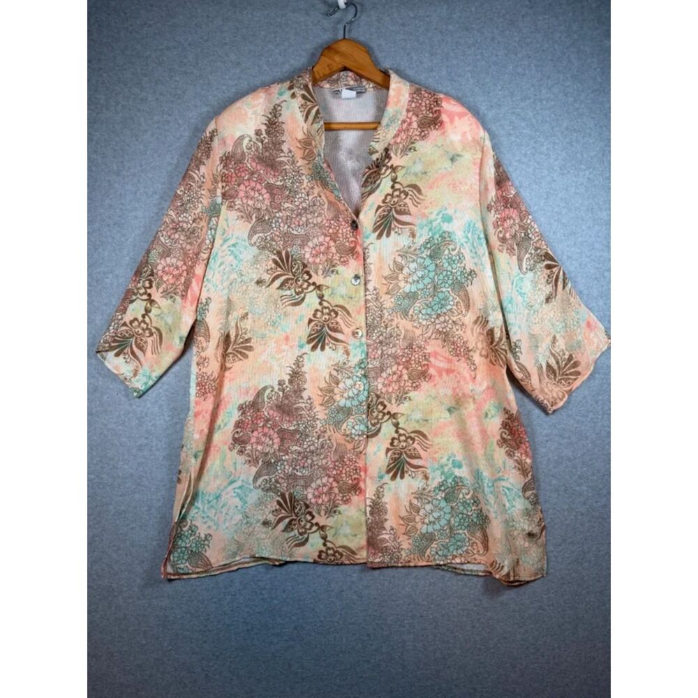 Dressbarn Floral Button Front Tunic Blouse Plus Size 22/24 Boho 3894